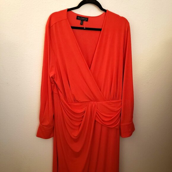Eloquii Red V Neck Draped Front Cocktail Long Sleeve Maxi Dress 24 NWOT - Picture 2 of 8
